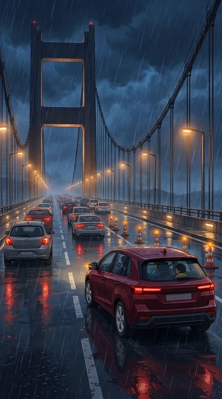 Cars begin moving with small gaps.